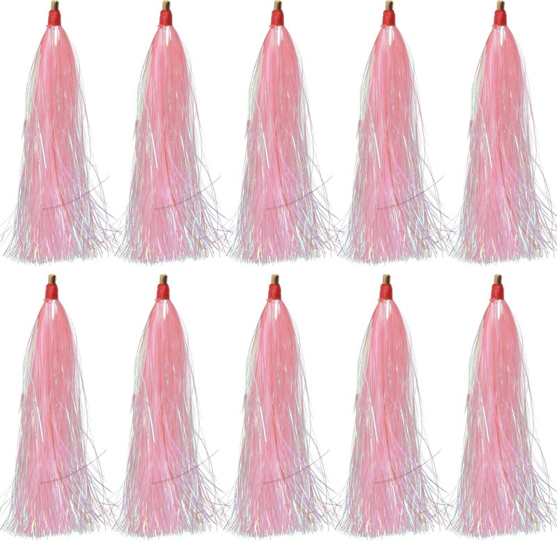SILANON Fishing Bucktail Teasers Kit, 10/18pcs Mylar Flash Teaser Tail Fishing Teaser Lures Mylar Bucktail Skirts for Flounder Rig Saltwater 3 Colors - Image 1